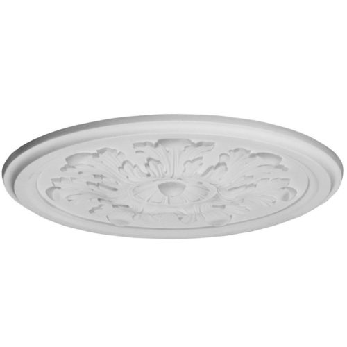 Ceiling medallion has a beautiful acanthus leaf design embraced in a pearls and beads rims.