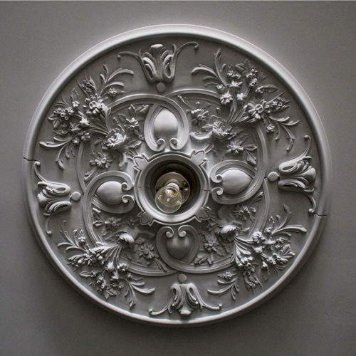 Fabulous Arvada ceiling medallion intricately designed with flower bouquets and graceful scrolls.