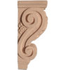Sanford wood corbels are hand-carved with flower drop on the front, scrolls and carved flower on the sides
