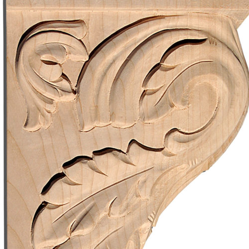 Marietta wood brackets are carved in a deep relief with elegant leaf design