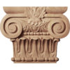 Ionic wood capitals are carved in a deep relief with rising acanthus leaf and scroll motif