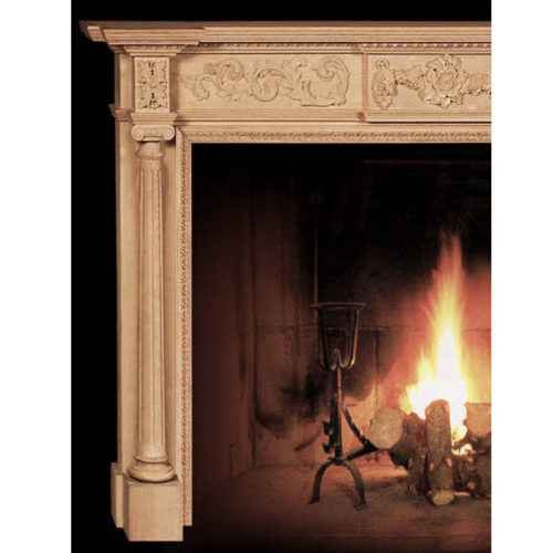 Sophisticated design of these beautiful hand-crafted wooden fireplace mantels features masterfully carved in a deep relief details