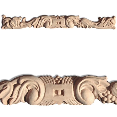 Milton center wood carvings are hand crafted from premium selected hardwoods. Wood carvings feature carved in deep relief scrolled leaf design with grape clusters motif