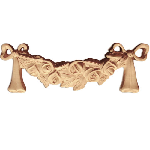 Santa-Monica carved wooden swag is hand-crafted from premium selected hardwoods. Design of Santa-Monica wood carving features beautiful roses, leaves and two bows on each side