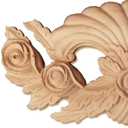 Pasadena wooden onlays are hand carved from premium selected hardwoods. Onlays feature carved in deep relief elegant design with roses and leaves