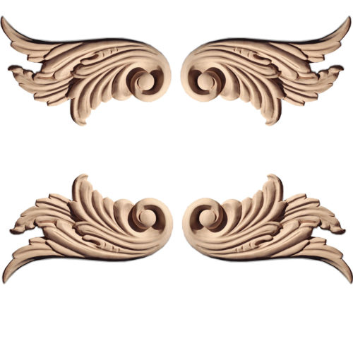 Albany scroll wood carvings. Wood onlays feature carved in deep relief scrolled leaf design
