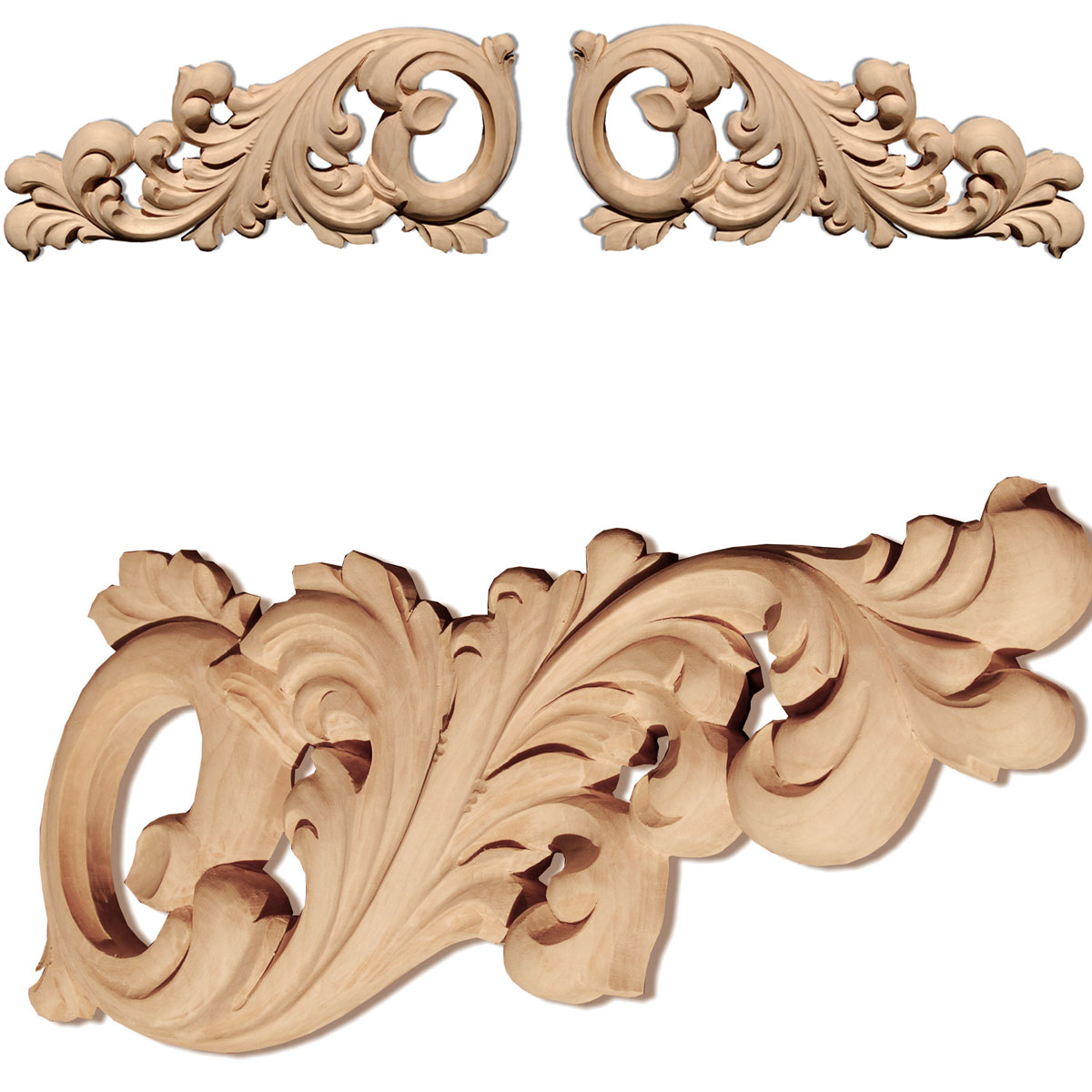 Hand Carved Wood Ornament Oak Decorative Ornament Pair 