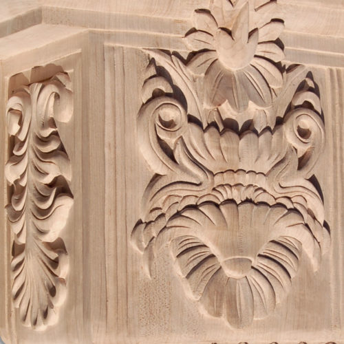 Yale wood corbel has a beautiful carved in a deep relief stylized flowers and leaf motif. On the sides maple corbel has a classic acanthus leaf design