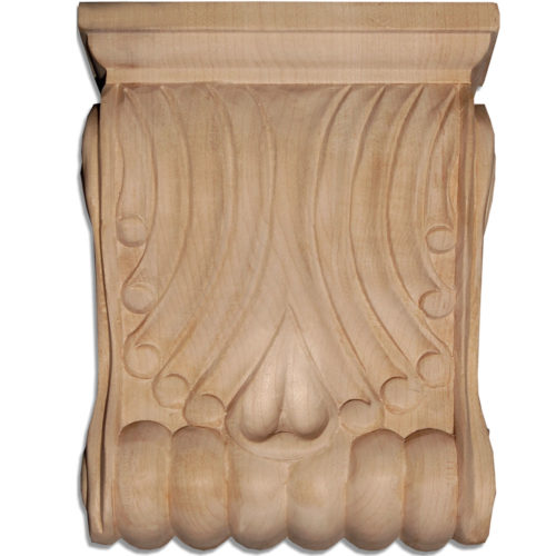 Columbus wood corbels are carved in a deep relief with stylized leaf motif. On the sides corbels have a graceful curves and classic scrolls design