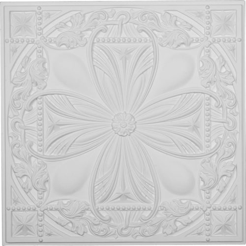 The sunflower and scroll ceiling tile is modeled after an original historical pattern and design.