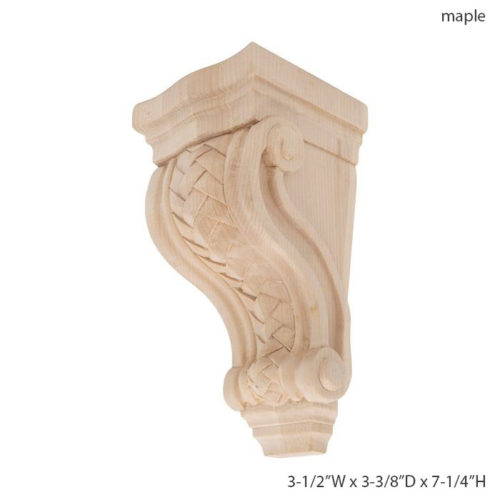 This wood corbel features deep relief carving with ornate detail that cannot be achieved by any machine. 